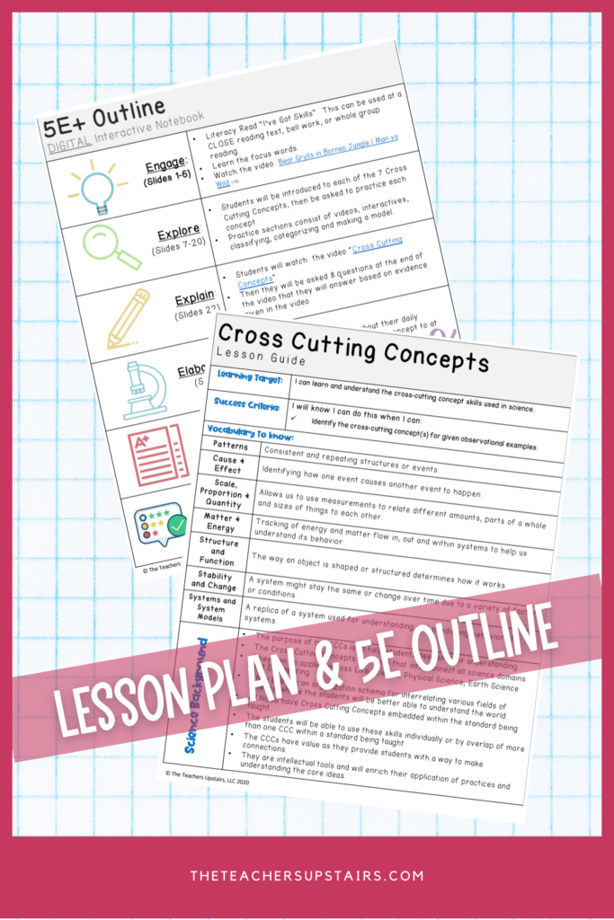 Sample lesson plan and 5E Model of Instruction for the crosscutting-concepts