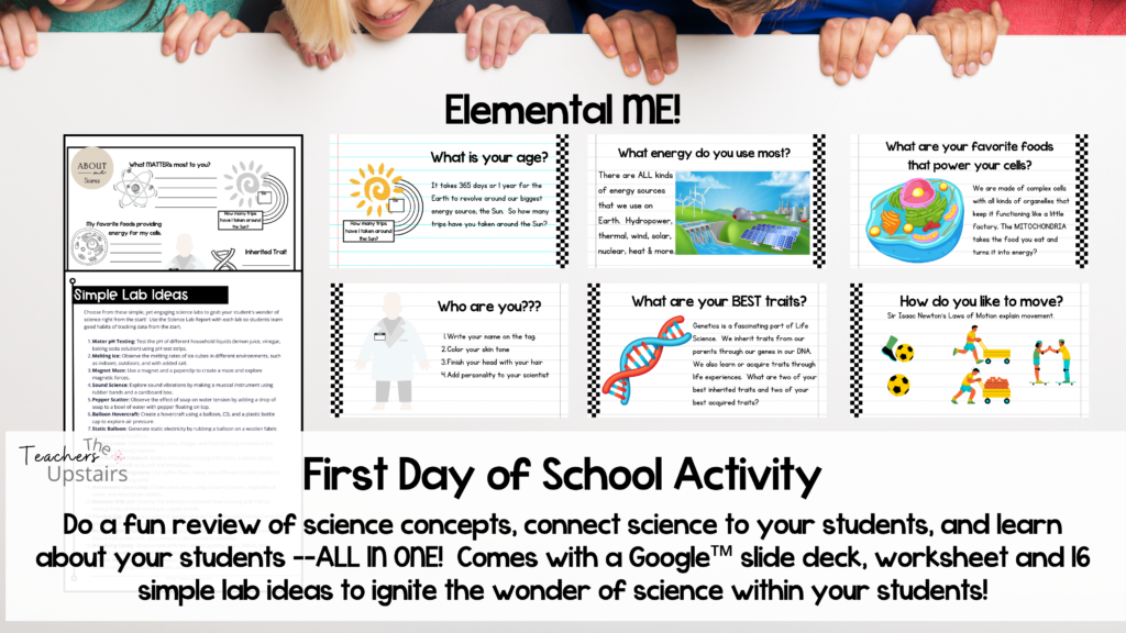 Image shows a first day of science activity called Elemental Me.