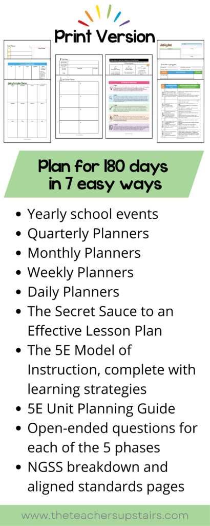 Pictures of pages in the printable version of teacher planners 2023