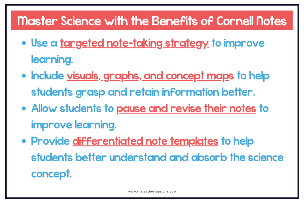 Image shows four benefits of a structured note-taking template.