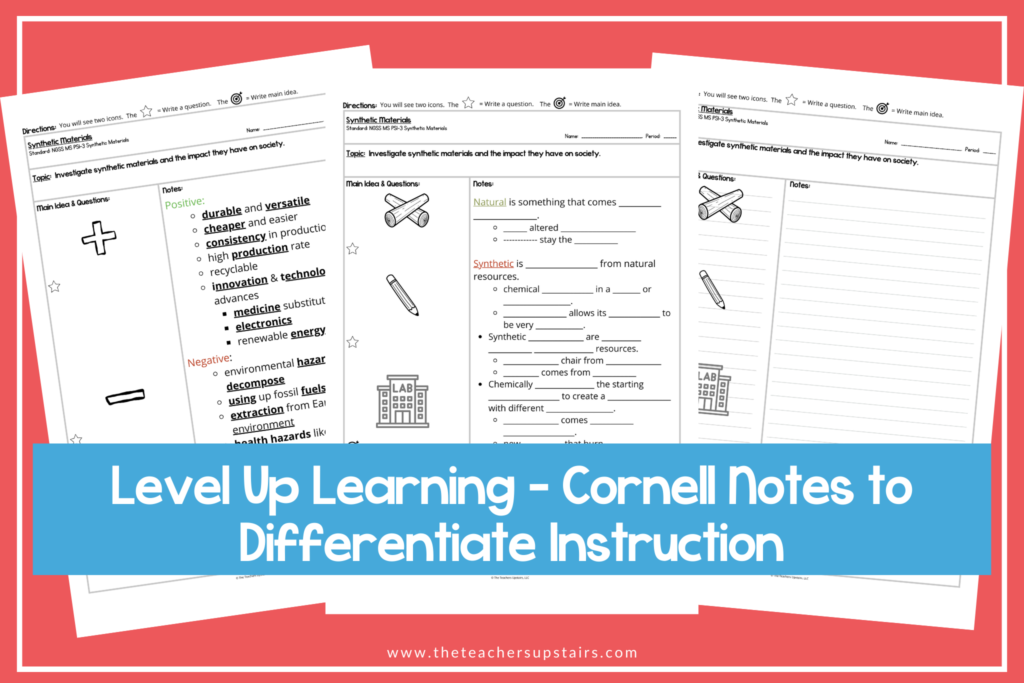 Image shows differentiated science Cornell notes.