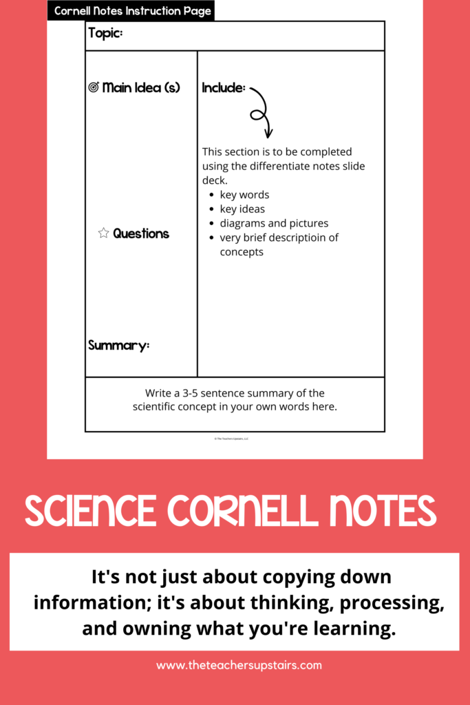 Image shows a graphic organizer for cornell note taking.